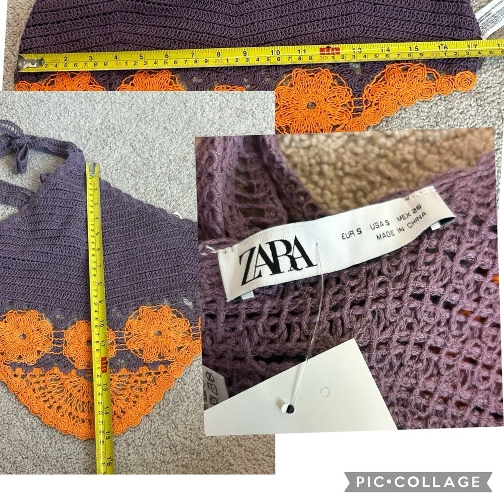 Zara purple orange crochet knit boho halter crop top NWT bohemian - Picture 11 of 13